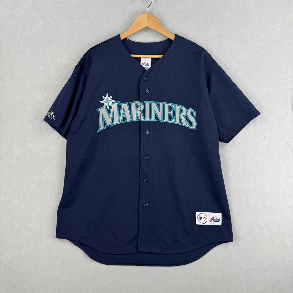 Vintage Seattle Mariners Jersey Mens 2XL Blue MLB Baseball Majestic Griffey 24